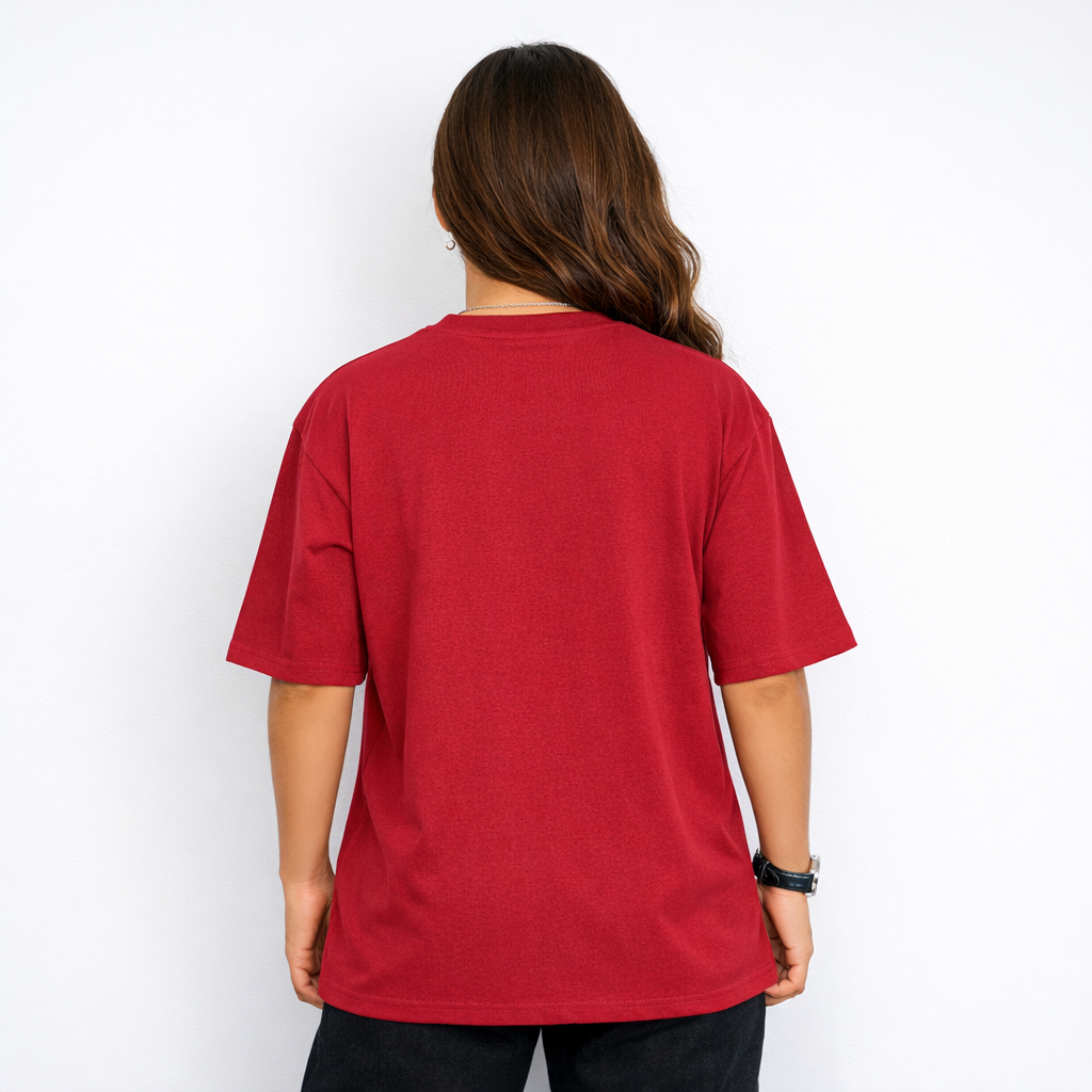 Red Women’s Drop Shoulder T-Shirt – Premium Cotton Oversized Tee - Image 3