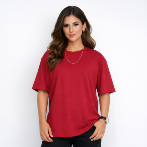 Red Womens Drop Shoulder T Shirt Premium Cotton Oversized Tee
