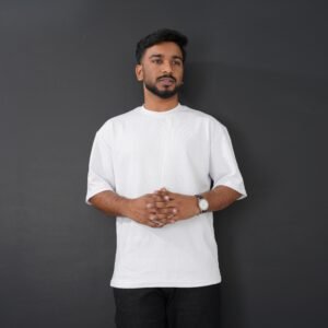 Premium White Cotton Drop Shoulder T Shirt for Men Oversized Streetwear Tee