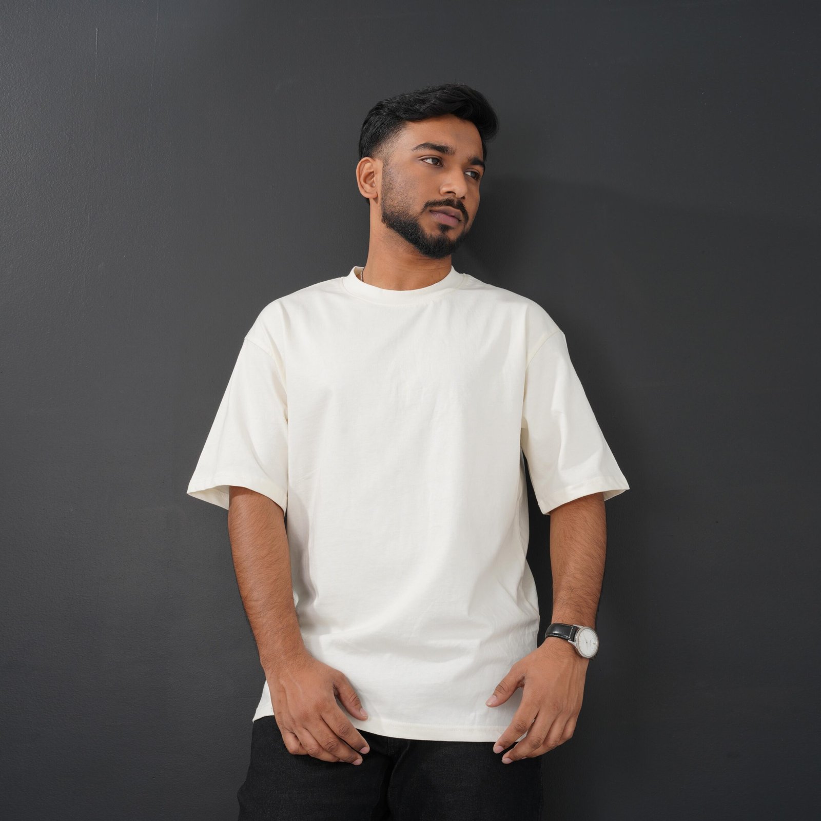 Mens Oversized Drop Shoulder Solid Off White T Shirt Premium Cotton Streetwear Tee