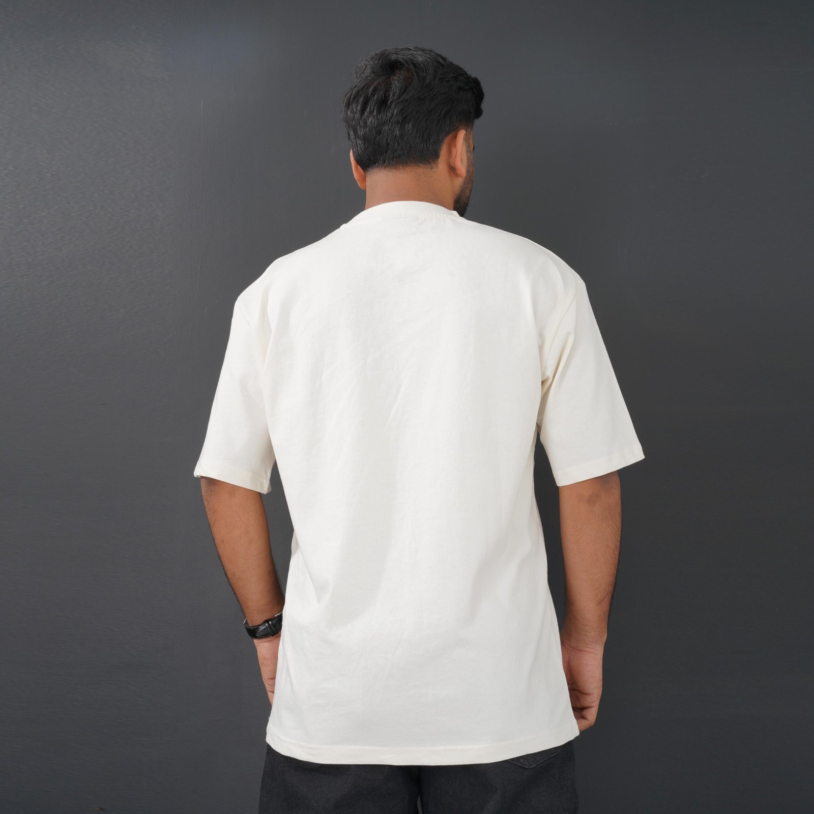 Men’s Oversized Drop Shoulder Solid Off White T Shirt – Premium Cotton - Image 4