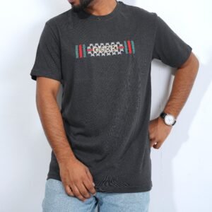 Dark Grey T-Shirt with Red & Green Embroidery Design – Gucci Style