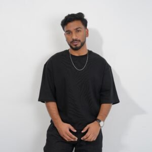 Premium Black Cotton Drop Shoulder T Shirt for Men Oversized Streetwear Tee