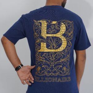 Blue Drop Shoulder T-Shirt With Golden Graphic Design