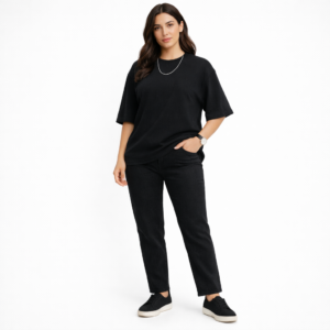 Black Drop Shoulder T-Shirt for Women